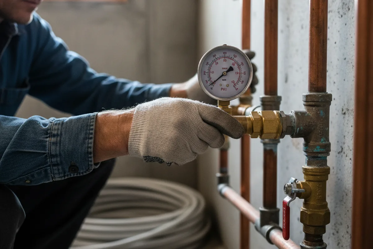 Pressure testing a repaired line during Water Line Repair in Mark